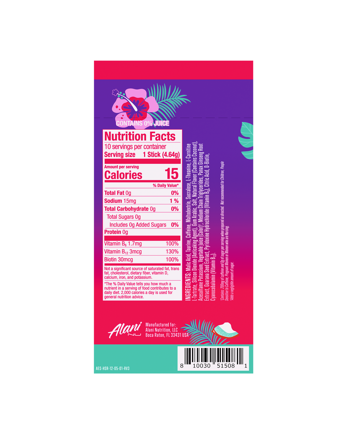 Alani Nu Hawaiian Shaved Ice Energy Sticks, 10-Pack