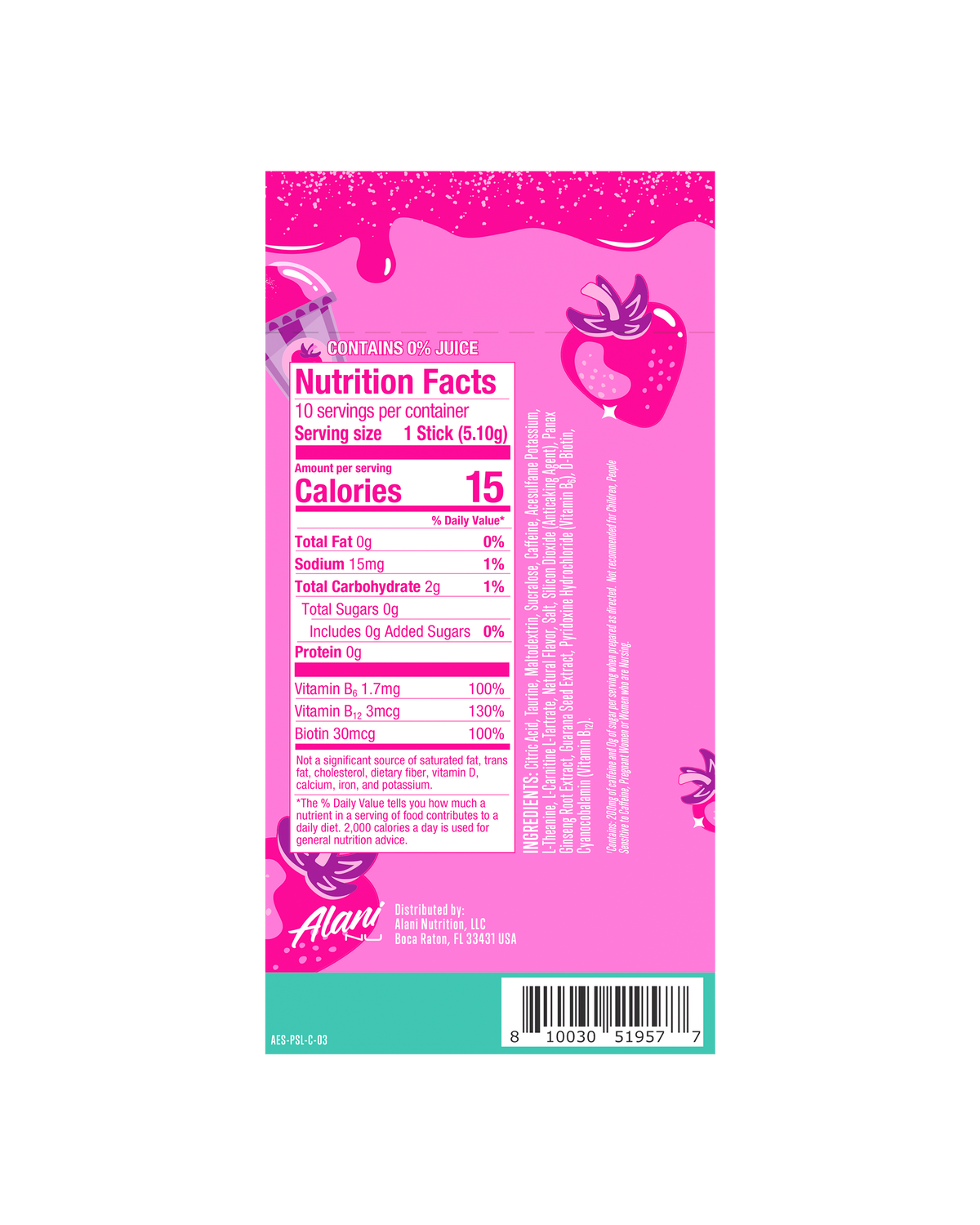 Pink Slush Powdered Energy Sticks, 10-Pack