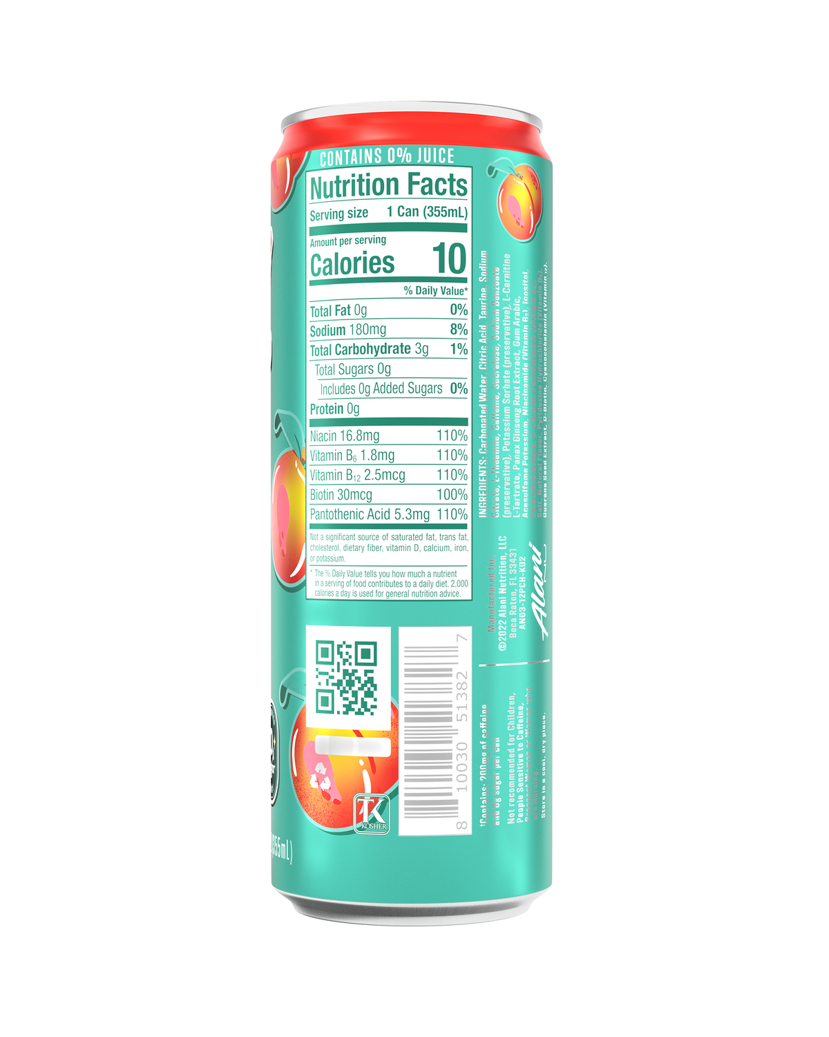 Alani Nu Juicy Peach Energy Drink, 12-Pack
