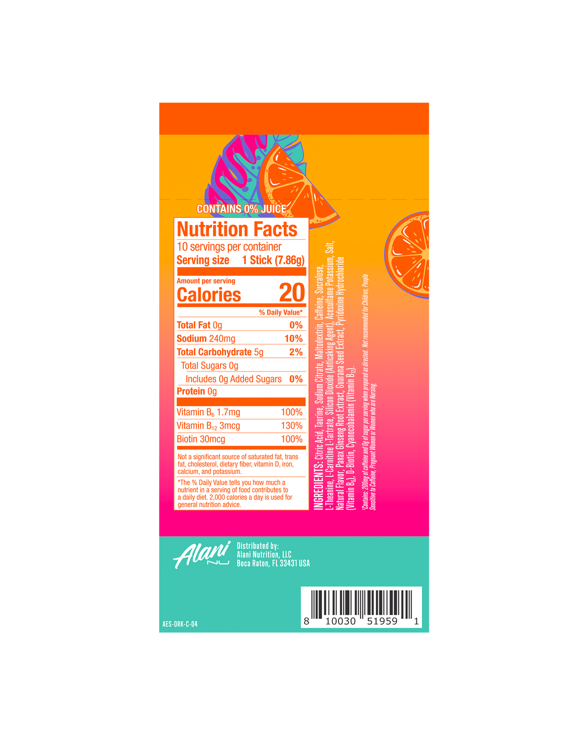 Orange Kiss Energy Sticks, 10-Pack